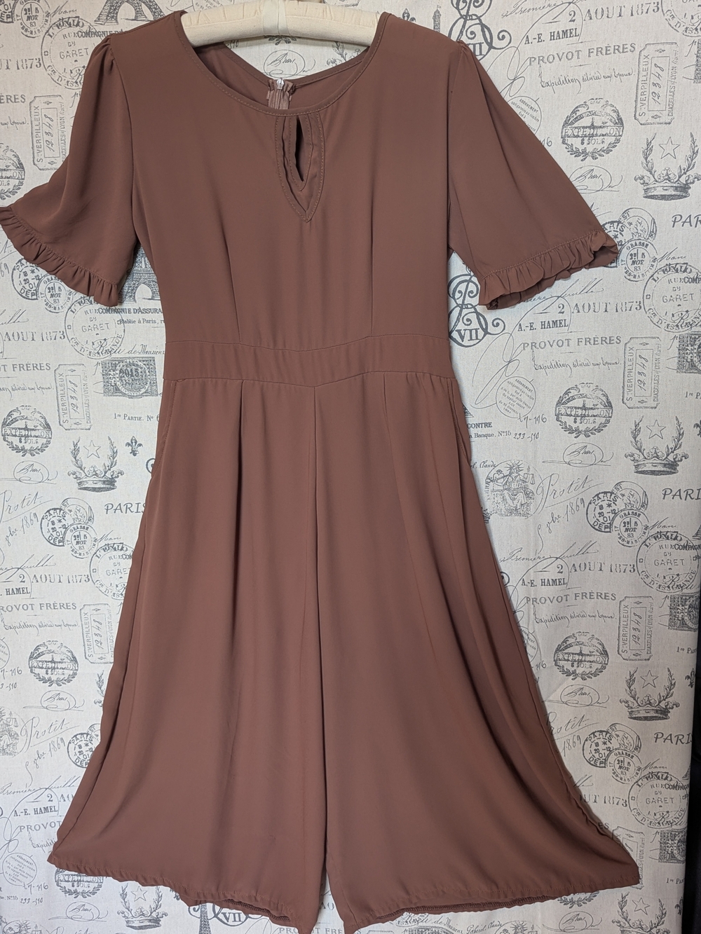 Flutter Sleeve Midi Jumpsuit W/Keyhole Scoop Neck Size Large